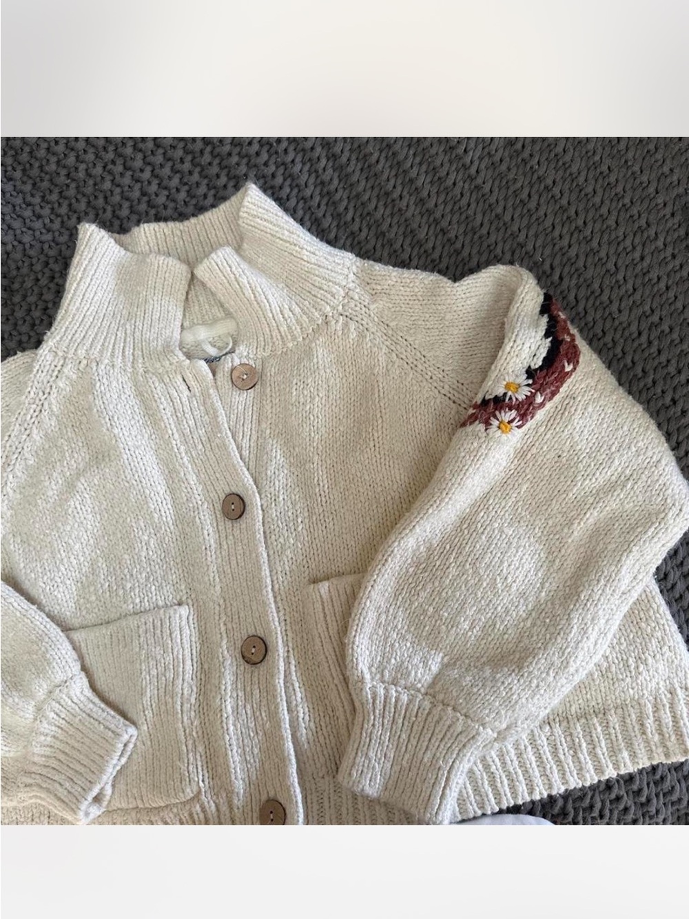 Pilcro Cream Sweater with Brown Horse Intarsia and Daisy Accents - Picture 4 of 4